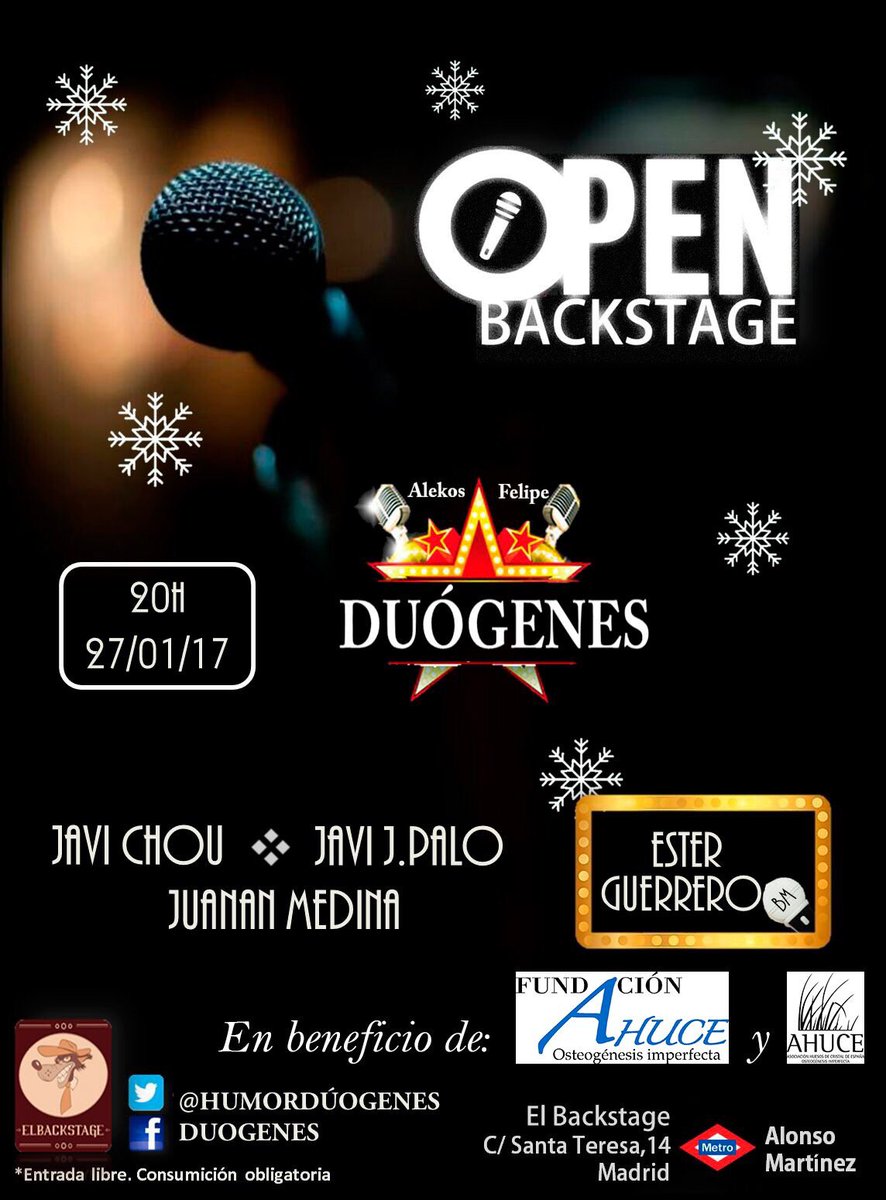 amoimadrid's tweet photo. Este viernes no te pierdas el #OpenBackstage, Gala del Humor, que @AHUCE ha preparado a favor de la #OsteogenesisImperfecta https://t.co/kNIQFT9N3v