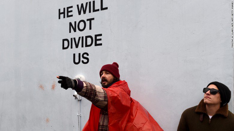cnni's tweet photo. Shia LaBeouf was arrested at an anti-Trump rally early Thursday morning https://t.co/efXwljg0Zs https://t.co/vXPqKP5xYF