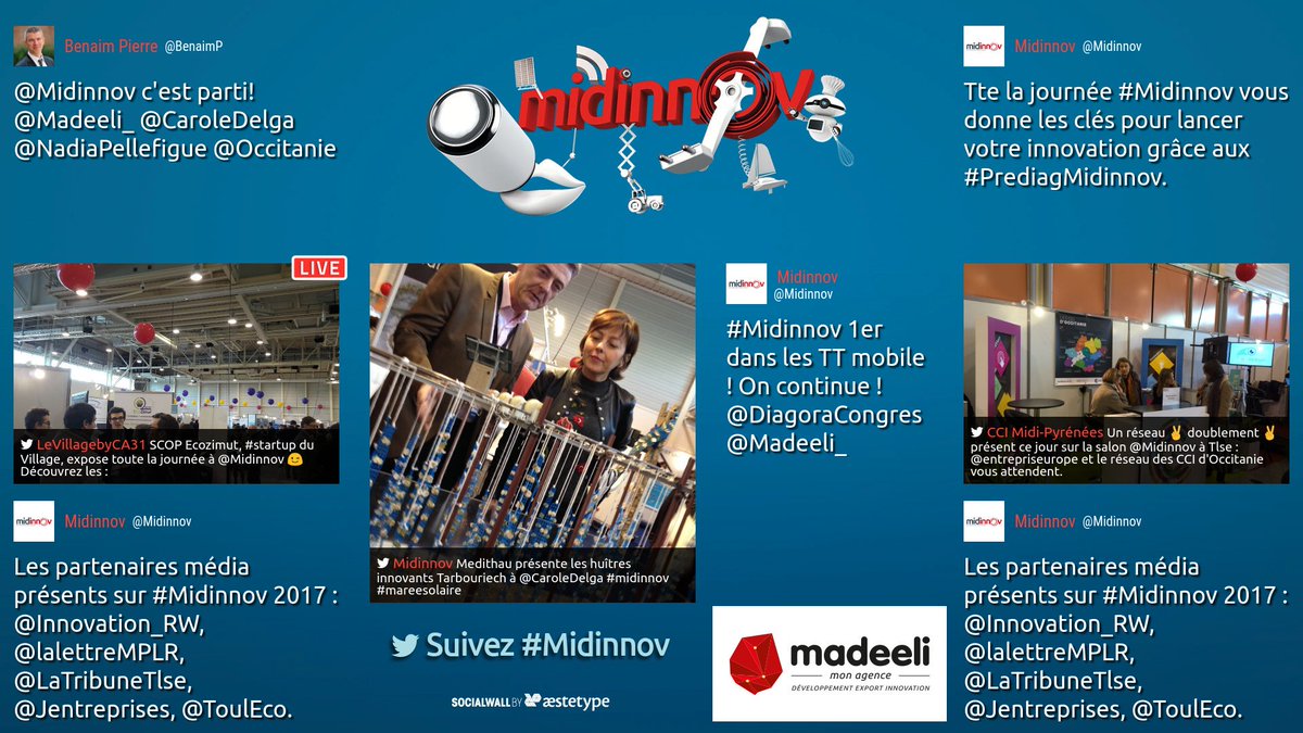 Aestetype's tweet photo. Vous avez demandé un Socialwall ? En direct de @Midinnov le rdv annuel de l'innovation en @Occitanie - rencontrez nous sur place #byAE https://t.co/3KhoohNo4T