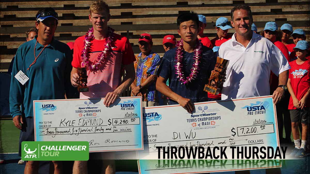 ATPChallenger's tweet photo. #TBT to last year, when Di Wu became the first Chinese player 🇨🇳 to win an #ATPChallenger title, upsetting #Edmund in the Maui @TCofM final. https://t.co/zvznR8Bnbe