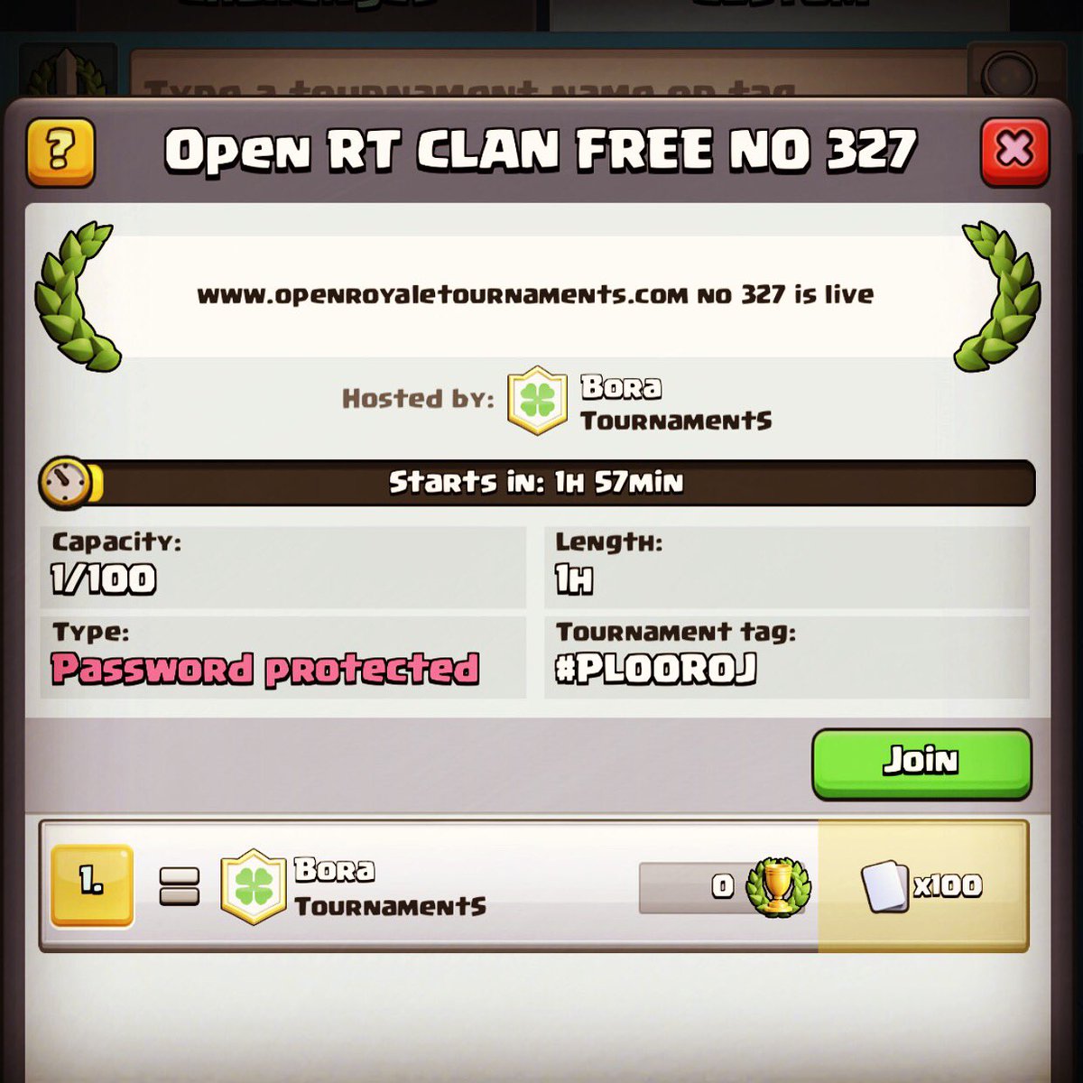 No 327 is live on openroyaletournaments.com you can find easily new tournaments and the passwords #openroyaletournaments #clashroyale