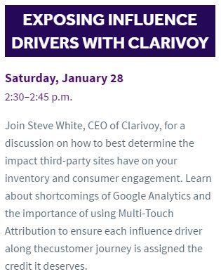 EdGetsIt's tweet photo. Join @SteveWhite from @clarivoy at the @carsdotcom Booth 3147 at #NADA100 at 2:30 PM on Saturday, January 28 | #Attribution #Inluence https://t.co/rlFLuKcpHM