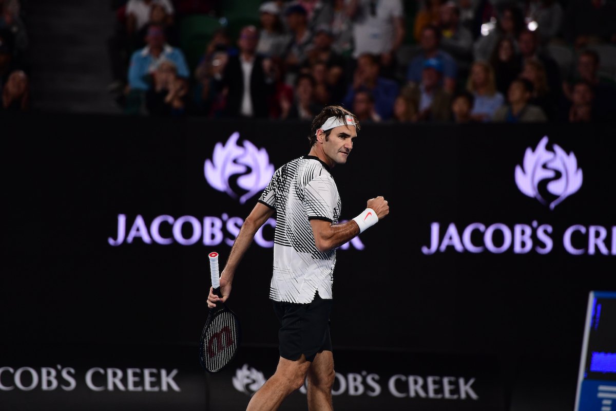 AustralianOpen's tweet photo. HE'S DONE IT! 

#Federer is into his 28th Grand Slam Final def. countryman Wawrinka in a 5 set thriller 7-5 6-3 1-6 4-6 6-3. 

#AusOpen https://t.co/k6H2Dg5unA