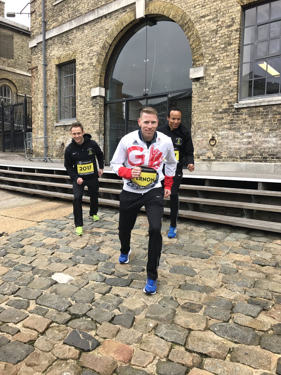 AthleticsWeekly's tweet photo. .@AndyVernonGB and Royal Marines runners are among those in Portsmouth today for the launch of the 2017 @SimplyhealthUK #GreatSouthRun https://t.co/FTuCvSWvTa