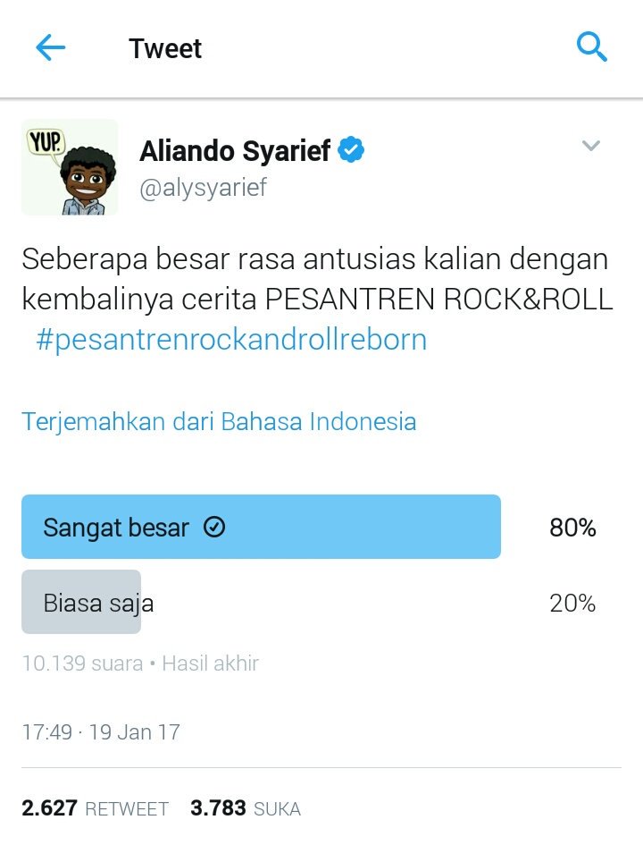 Hasil akhir. Dari 10.139 suara, 80% diantaranya excited dg kembalinya cerita Pesantren Rock &amp; Roll Reborn! 
cc <a href="/SCTV_/">SCTV</a> <a href="/ScreenplayProd/">Screenplay Films</a>