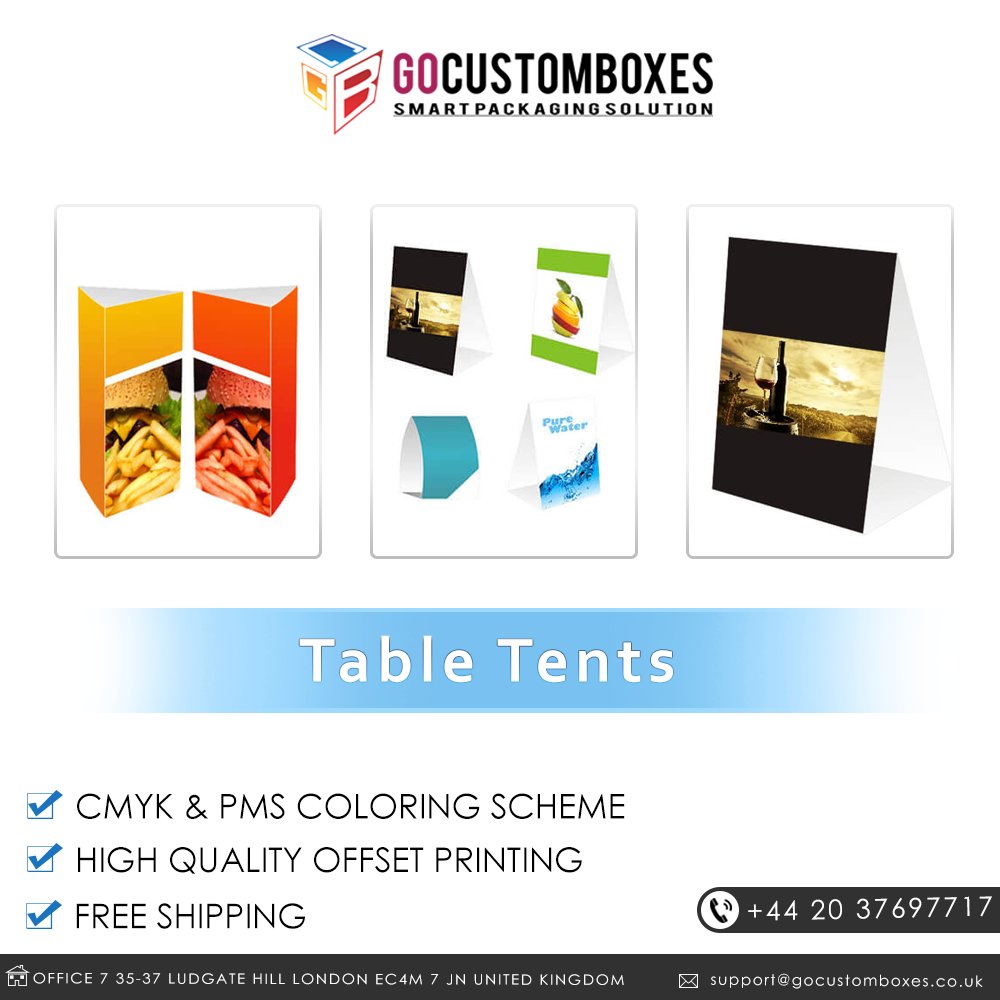 GoCustomBoxes's tweet photo. Get up to 40% off on #Customtabletents with free #shipping: https://t.co/yIPtG3Wy9h
#TableTents #tabletentprinting #tabletentsuk #GCBUK https://t.co/mNL6Vj5LCI