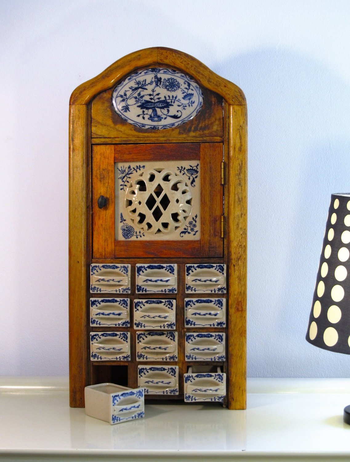 MaLanterne on X Vintage Kitchen Spice Rack Cabinet Antique Wooden Dutch Spice Rack https t delAT9f4L5 Etsy BlueWhiteEnamel https t KlpTxqkETH X