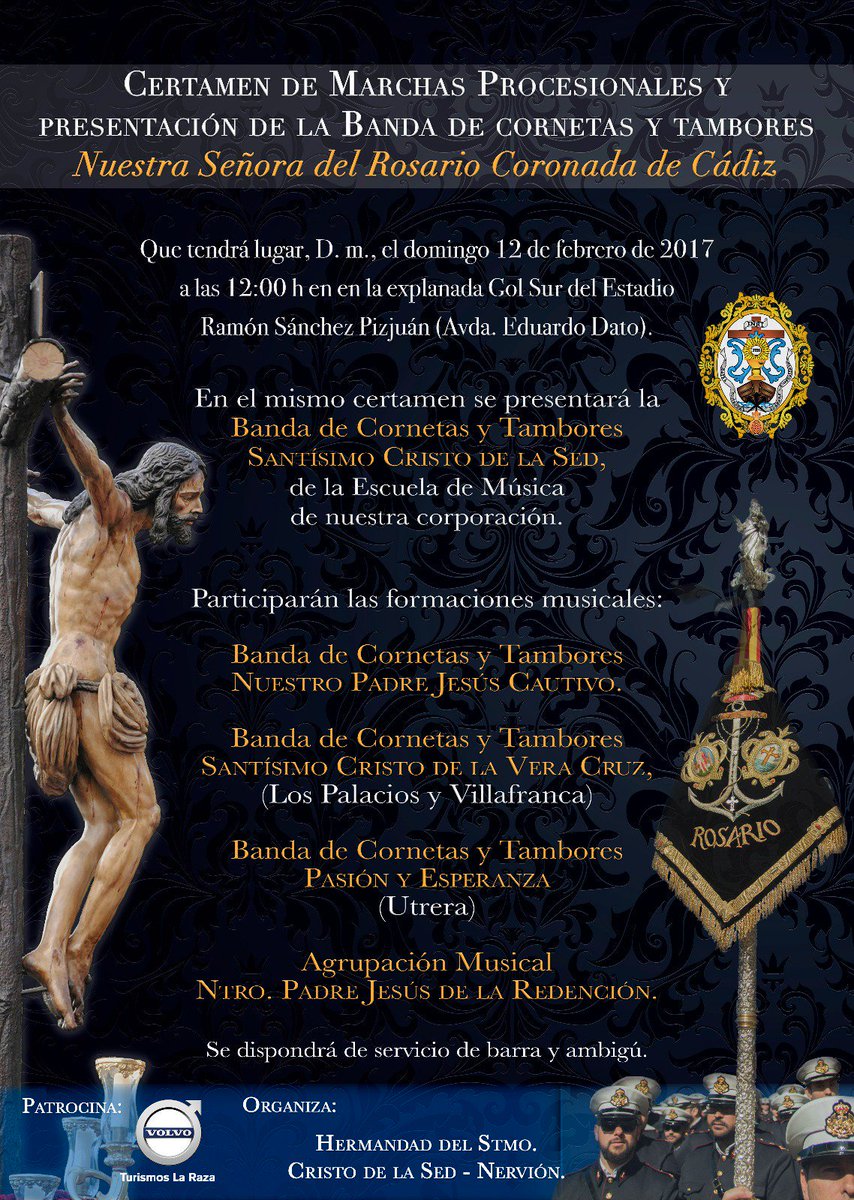 RosariodeCadiz's tweet photo. 📍 Certamen de @hermandadsed.

12 de febrero
Hora / 12:00
Lugar / Explanada Gol Sur del Ramón Sánchez Pizjuan https://t.co/03zZMzmSpN