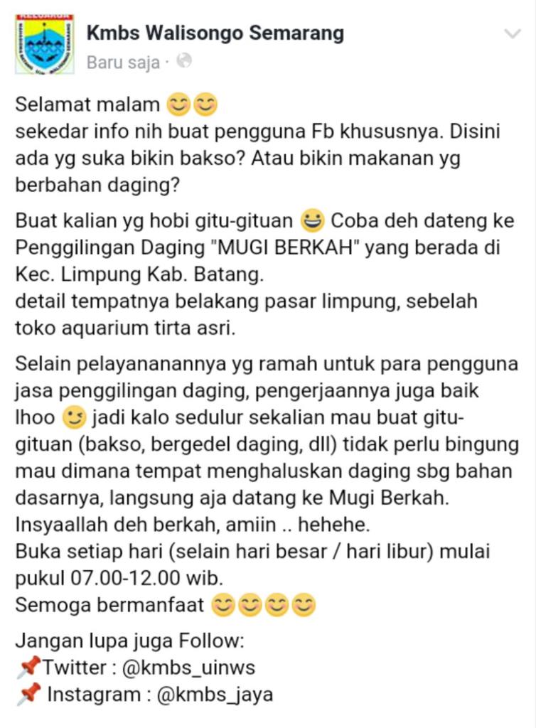 kmbs_uinws's tweet photo. Kmbs punya info nih buat yg suka makan yg berbahan daging. Uwwwhhh😆☺☺😘😘 https://t.co/jzaSZUf5TK