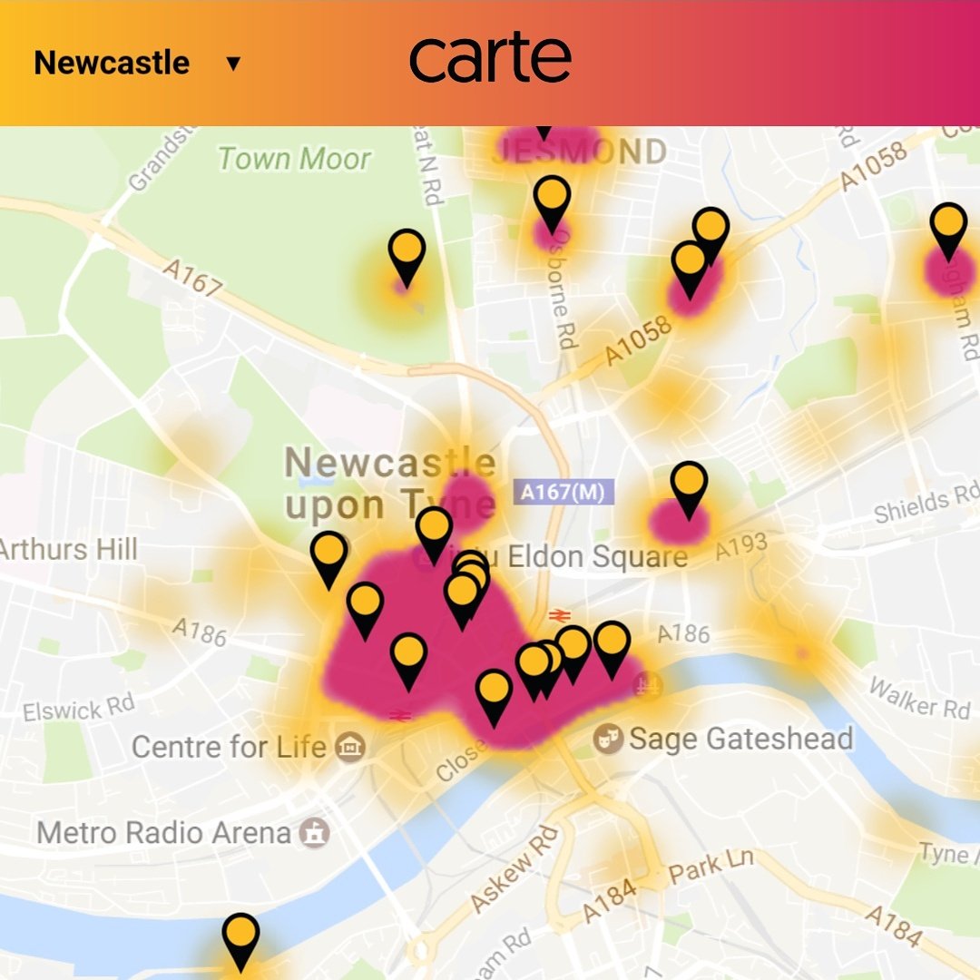 Check out our heatmaps to find where the cool kids are eating in UK cities. carte-app.com/heatmaps/
 #heatmaps #maps #uktech  #newcastle