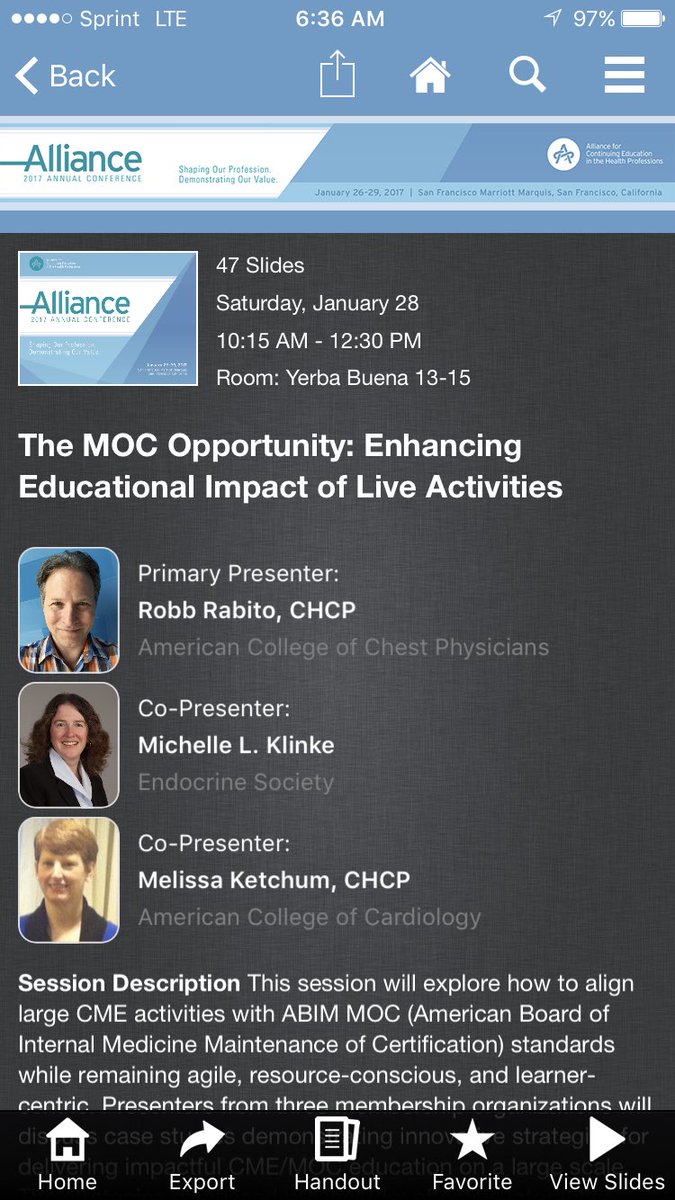 Come to our session on Saturday to learn how to deliver engaging med edu with MOC on a large scale!  <a href="/alliance4cehp/">Alliance for CEhp</a> #ACEhp17