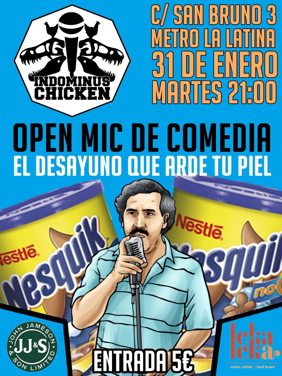 El martes vuelve al <a href="/LekaLekaBar/">LekaLekaBar</a> Indominus Chicken Open Mic patrocinado por <a href="/Jameson_es/">Jameson España</a> . El mejor Open Mic guardería para adultos.