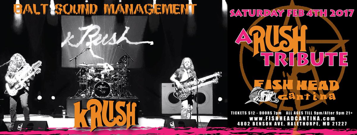 kRUSH - the premier Tribute to RUSH <a href="/fishheadcantina/">Fish Head Cantina</a> February 4th! Come see what all the hype is about! #RUSH <a href="/DCRock/">DC Rock</a> <a href="/baltimoremusic_/">Baltimore Music Fans</a>