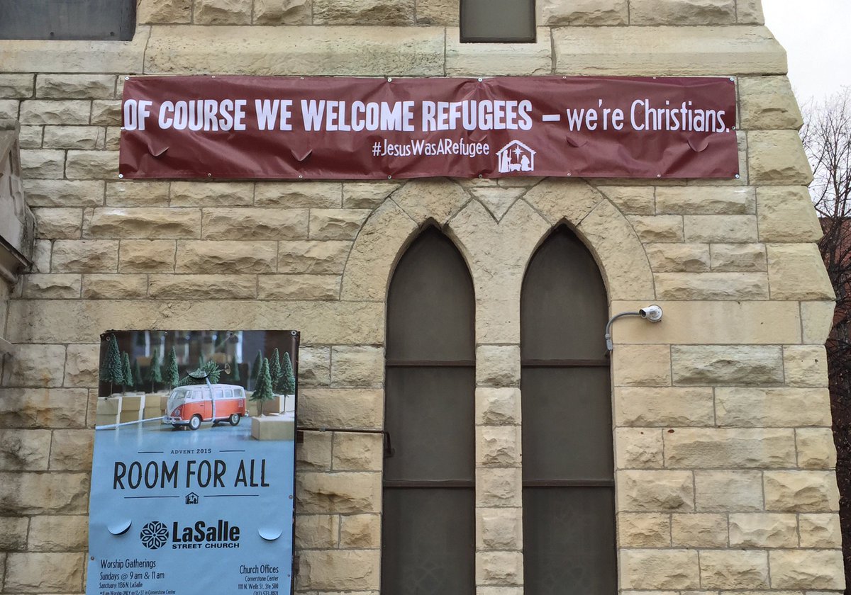 ShaneClaiborne's tweet photo. Let's be clear... "Of course we welcome refugees, we're Christians."
We need more of this. https://t.co/PSgybl8PKF