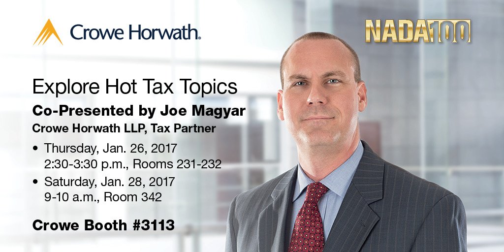 CroweUSA's tweet photo. Explore Hot Tax Topics while at #NADA100 https://t.co/JAAiYC4zZa