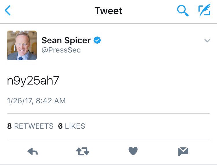 annalecta's tweet image. Did the White House Press Secretary just tweet his password? I don't know about y'all but I feel safe