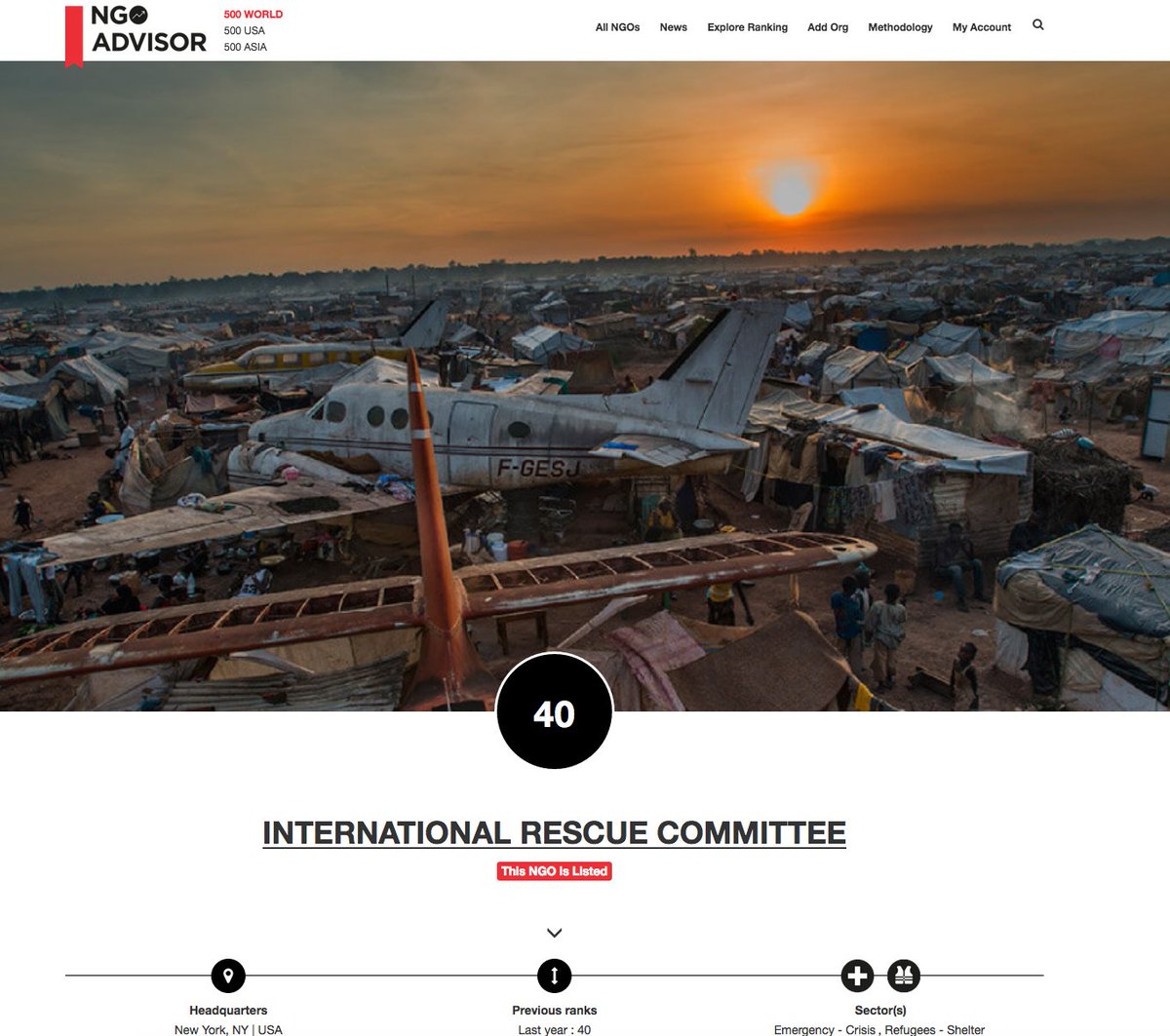 Congratulations to <a href="/theIRC/">IRC</a> for being ranked #40 in the 2017 &amp; fifth edition of the Geneva Rankings #TOP500NGOs #NGO ngoadvisor.net