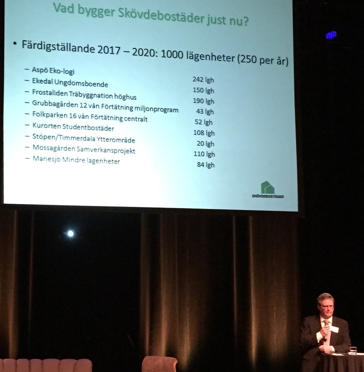 seiving's tweet photo. @Skovdebostader färdigställer 1000 lägenheter 2017-2020 visar @dansanden. Bra! Bostäder är nyckeln till Skövdes tillväxt. #skaraborgsdagen https://t.co/aCszQzIwGq