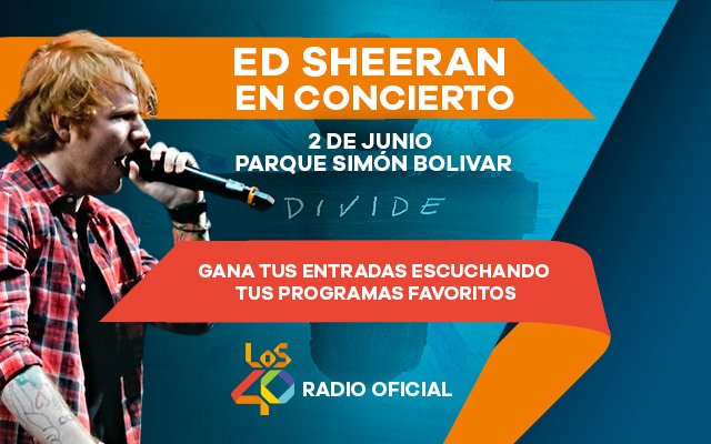 los40colombia's tweet photo. Vuelve @edsheeran el próximo 2 de Junio y LOS40 te lleva #EdSheeranConLos40

Más detalles aquí: https://t.co/ENF6c2lKyP https://t.co/BJGKifooYW