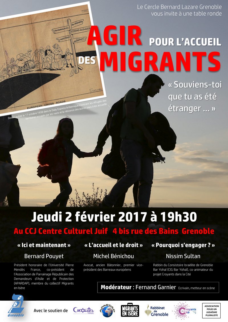 ecjccj's tweet photo. Table ronde « Agir pour l’accueil des migrants » au CCJ de #Grenoble, jeudi 2 février à 19h30 avec @Coexister38 @Rabbinat38 @RabbinSultan https://t.co/Fsz4ZrCxnX