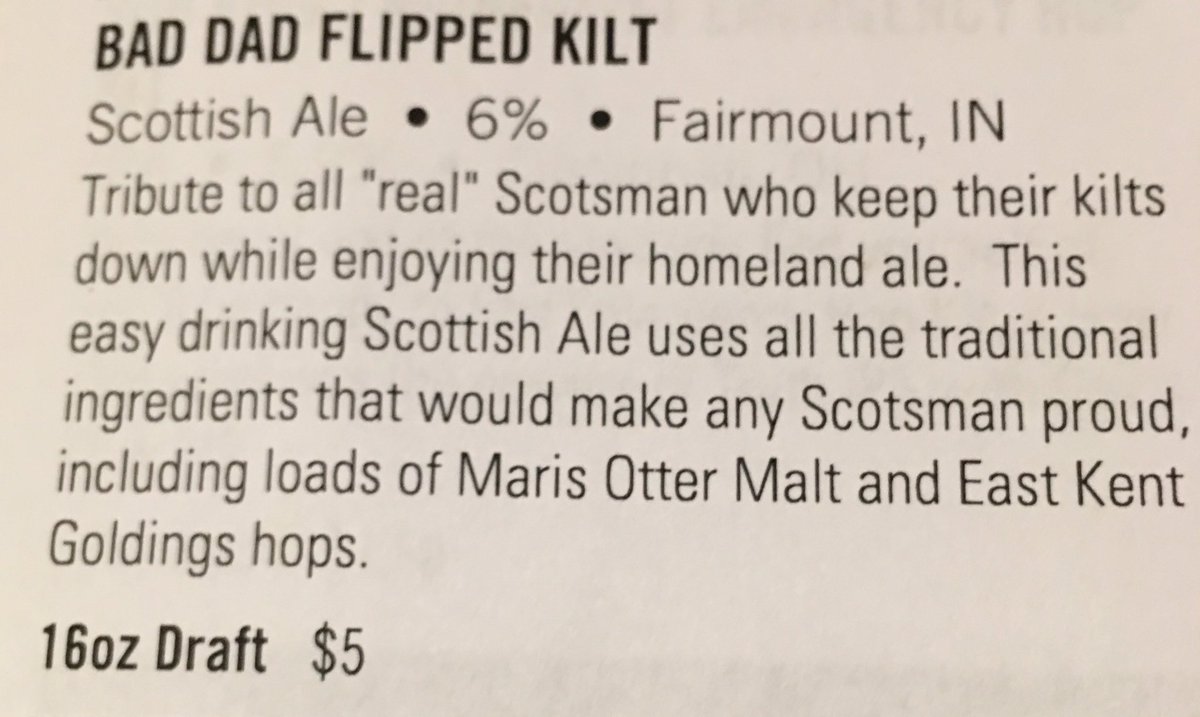 Bad Dad "Flipped Kilt" on tap at Grains &amp; Grill. #drinklocal #CraftBeer #indianabeer #indianacraftbeer