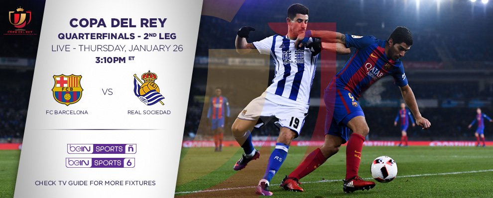ESbeINSPORTS's tweet photo. El @fcbarcelona_es busca sellar en casa su pase a semis de la #copadelRey ante la @realsociedad, síguelo ya en #beINSPORTS https://t.co/4TPil0mNHm
