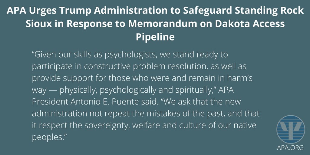 APA's tweet photo. Here's why the American Psychological Association weighed in on Trump's Standing Rock decision https://t.co/TtiJN1SJIc via @washingtonpost https://t.co/VdO6YqiD3v