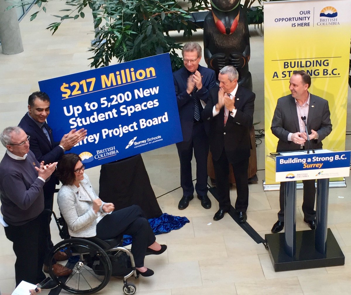Mike_A_Bernier's tweet photo. What a great day for families in Surrey. 217 million for up to 5200 new seats. Great to work with MLA's, SD and positive productive parents. https://t.co/pZmMVjIqml