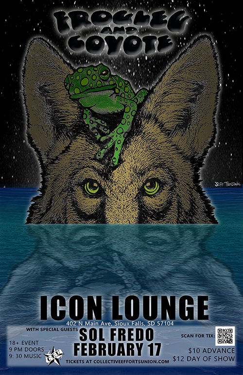 TheCEU's tweet photo. February 17th #siouxfalls @Froglegband + @Coyoteband join @sol_fredo @iconlounge https://t.co/qSL6WK8uSX