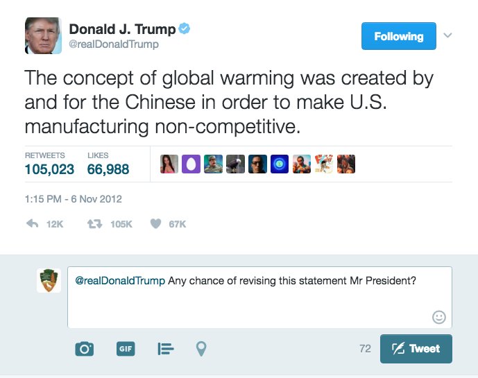 NotAltWorld's tweet image. Sorry, Mr Trump

That blue tick verifying your ID doesn't verify your belief that China invented global warming. Even if you ARE President.