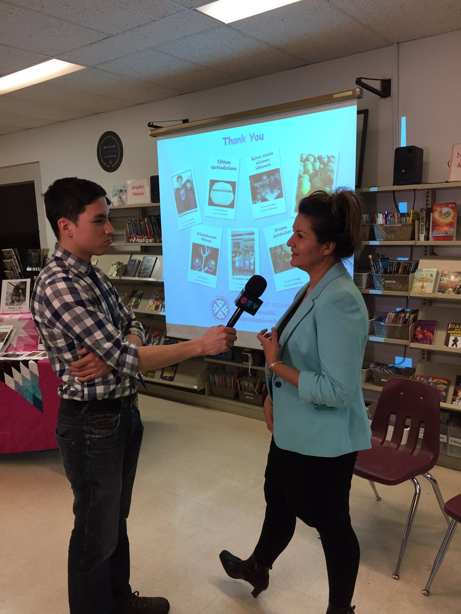 RegPublicSchool's tweet photo. @sarahlongman1 being interviewed at @Albert_School by @CreesonCTV @ctvregina for Buffalo Book launch https://t.co/dzQAEGD0ao
