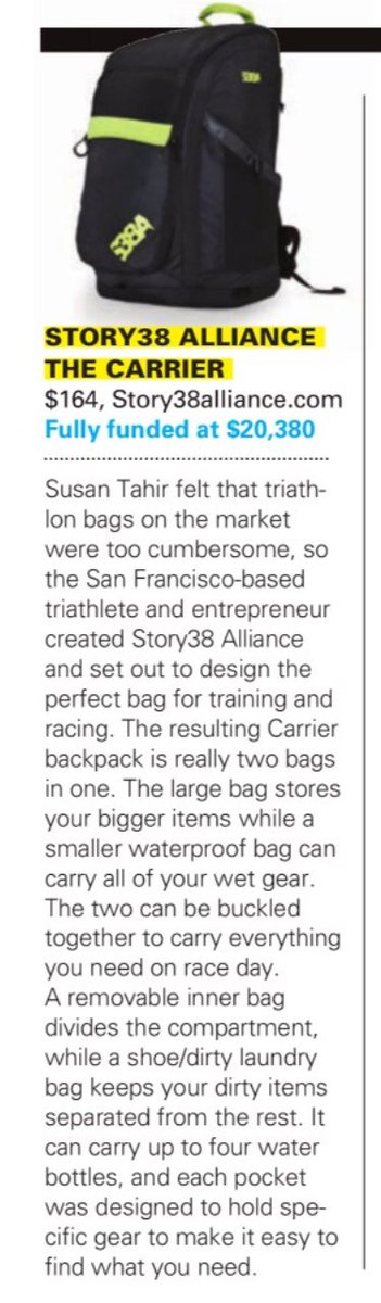 Story38Alliance's tweet photo. Great news! The Carrier is 1 of just 5 Kickstarter projects selected by Triathlete Magazine for this month's issue! https://t.co/fzsJkjpFNN https://t.co/6akUnoyivg