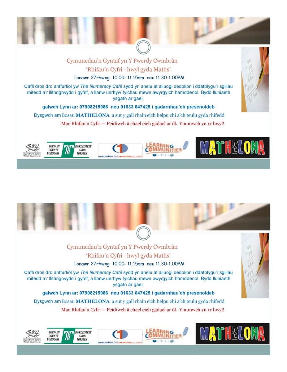 'Numeracy Counts - have fun with Maths'. See below for details. #torfaen #cwmbran #pontypool
