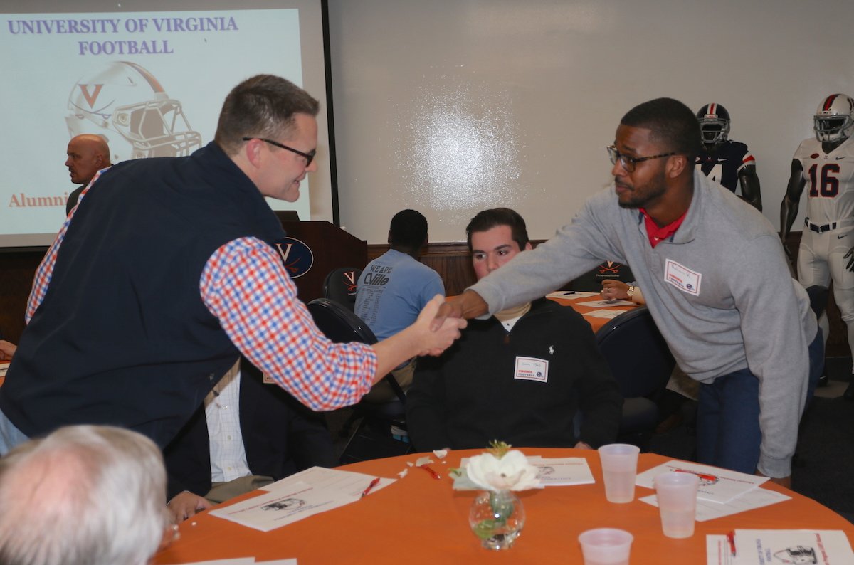UVAFootball's tweet photo. Great event last night. Start of new Alumni Mentor Program to assist 4th &amp; 5th years w/career development, personal growth &amp; interests. https://t.co/McLGbvQUpA