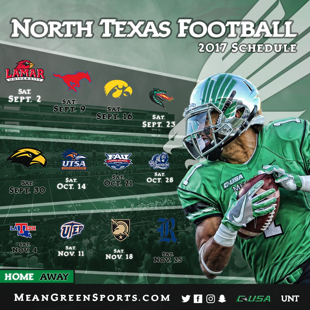 MeanGreenFB's tweet photo. The 2017 #MeanGreen schedule is here! Head to https://t.co/0WUIYayYxP to read more about the 2017 slate. #GMG https://t.co/77sqhClEuV
