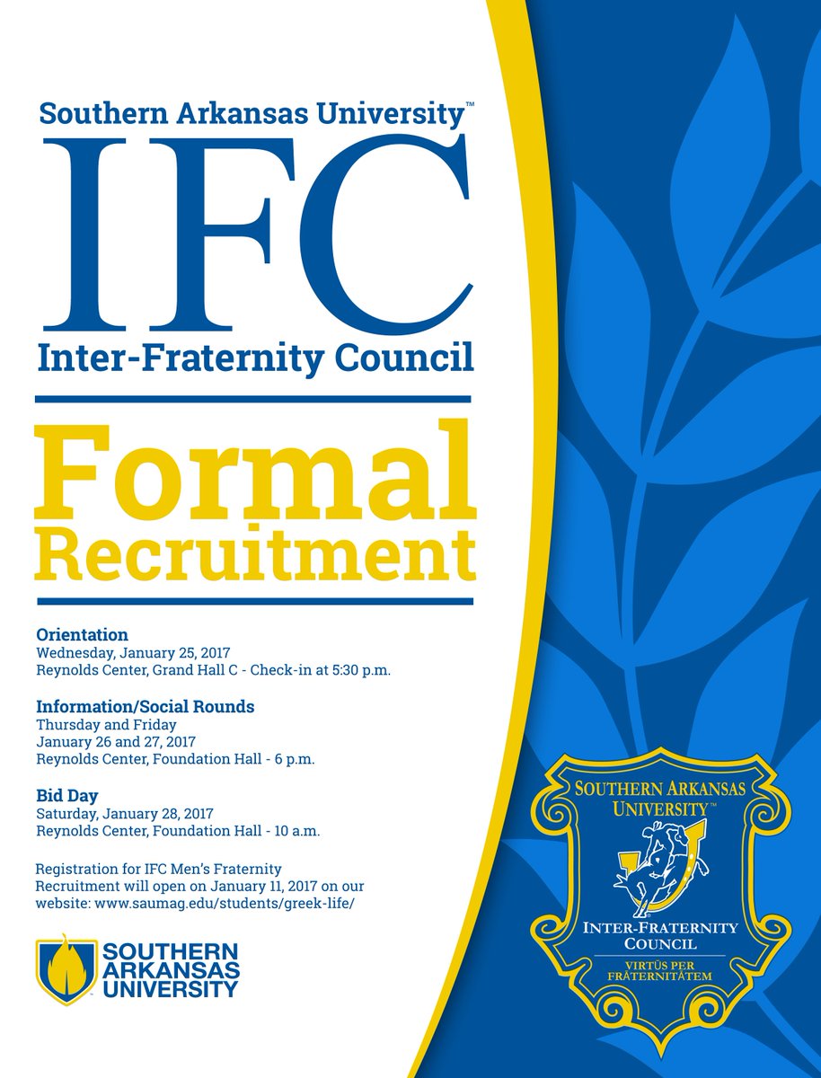 SAUGreekLife's tweet photo. IFC Recruitment has kicked off but it is not too late to join us! Stop by Reynolds 201 and sign up today! https://t.co/Er1P10Lntd