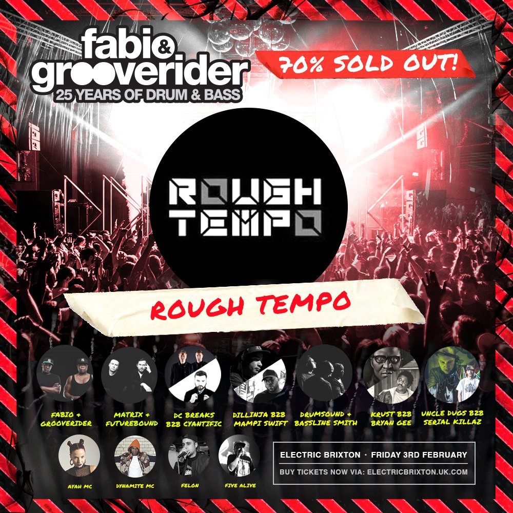 fabioandgroove's tweet image. The mighty @RoughTempo join us in Room 2 for #25yearsofdnb 03 Feb @electricbrixton Were nearly SOLD OUT! Last Tix 👉🏿bit.ly/FabioandGroove…