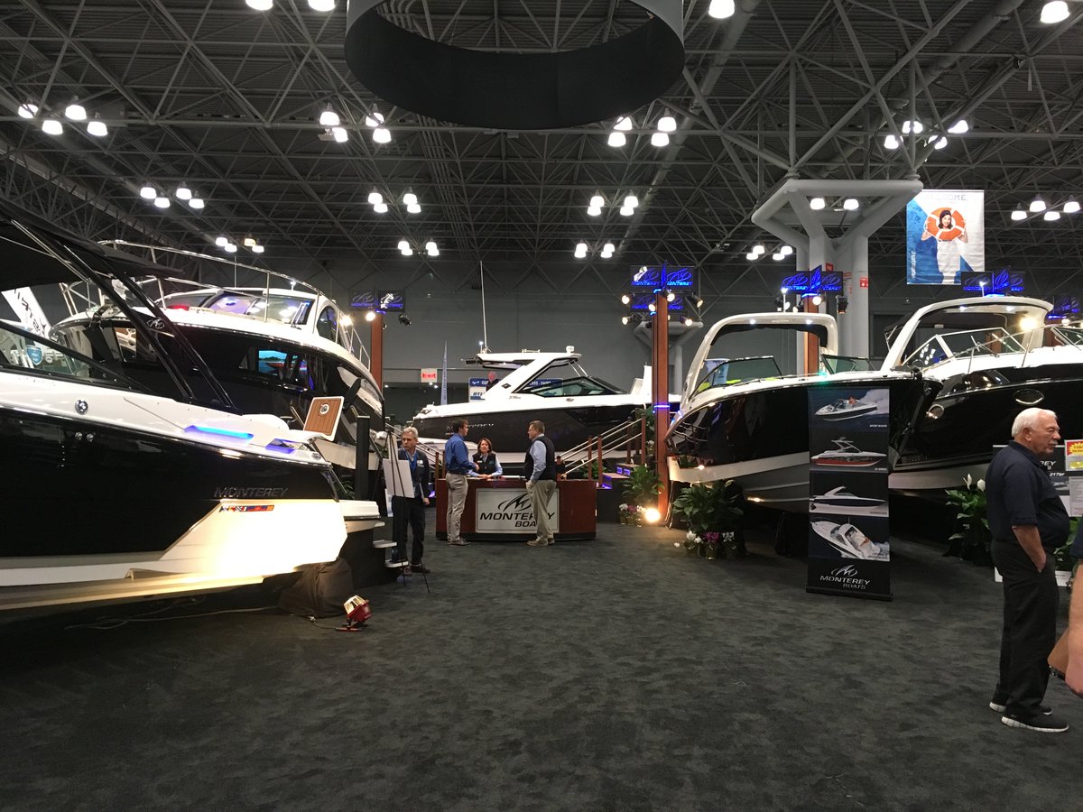 We can't wait to show you the best that @Monterey_Boats has to offer at the @NYBoatShow! The show goes to 9:00pm tonight! #LongIslandBoating