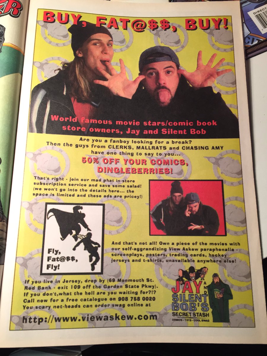 SarahErvin79's tweet photo. @ThatKevinSmith @mingchen37 @michaelzapcic Came across this ad in a comic circa 1997! Vintage!!!😜 https://t.co/MJ4hDQeagK