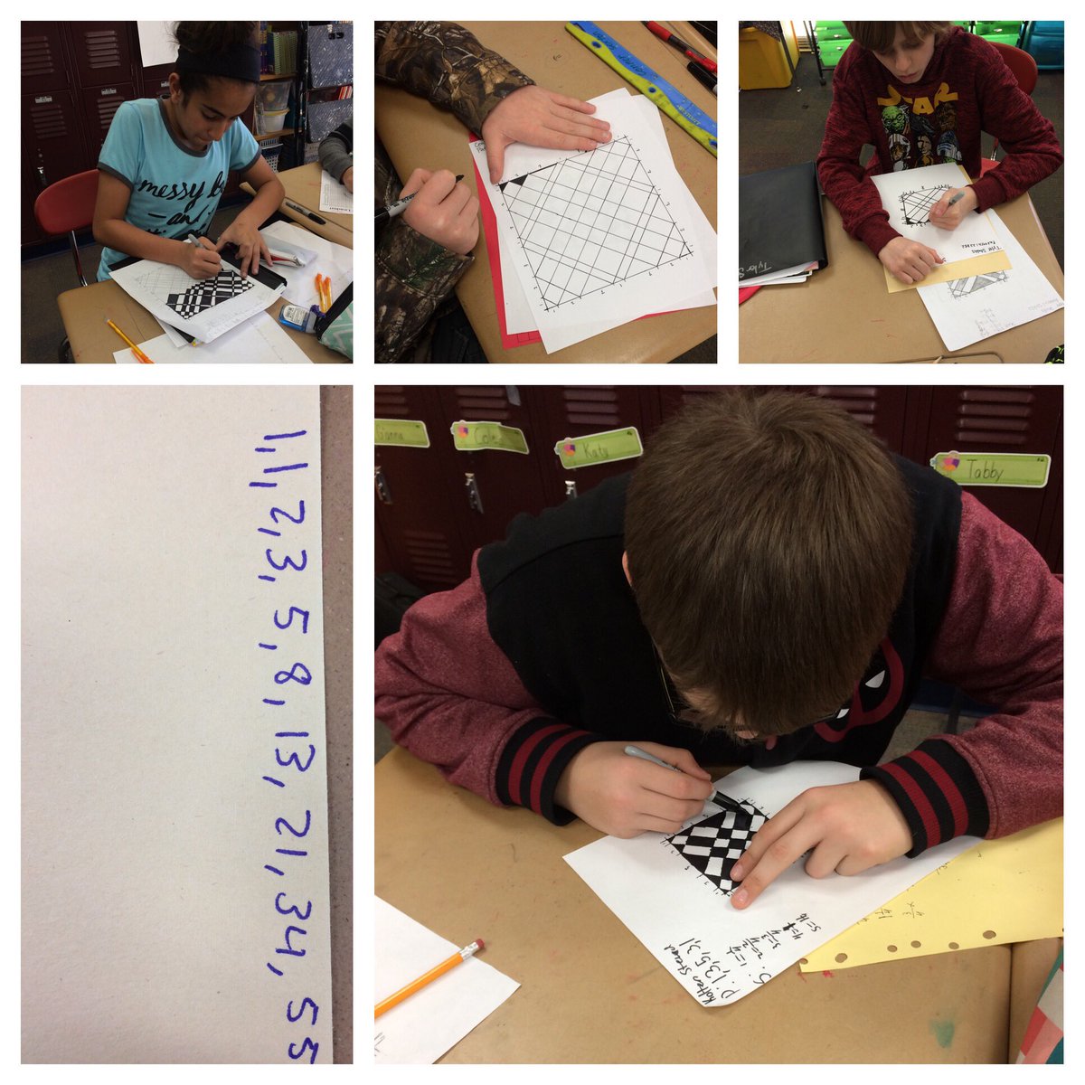 MrsBesancon's tweet photo. 6th Grade Fibonacci numbers art project! @CoreyFADL #artsmart #sequencesarefun https://t.co/79YYimaDGf