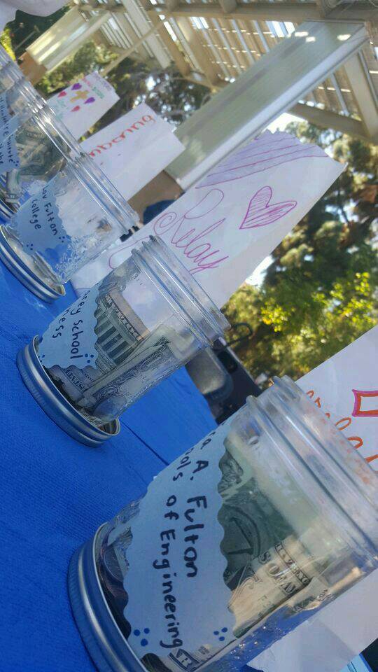 ASU_Relay's tweet image. Drop your spare change in the jar and support a great cause! #Fulton School of Engineering is in the lead! Come see us outside of #MU #ASU