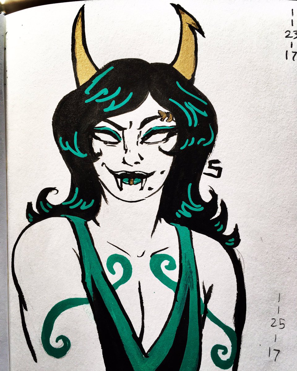 unluckyxse7en's tweet photo. Sorry I've been gone, have a #Porrim. #homestuck #fanart #art #traditional #ink #porrimmaryam #maryam #troll #alphatroll #dancestor https://t.co/4gHa2vcQSp