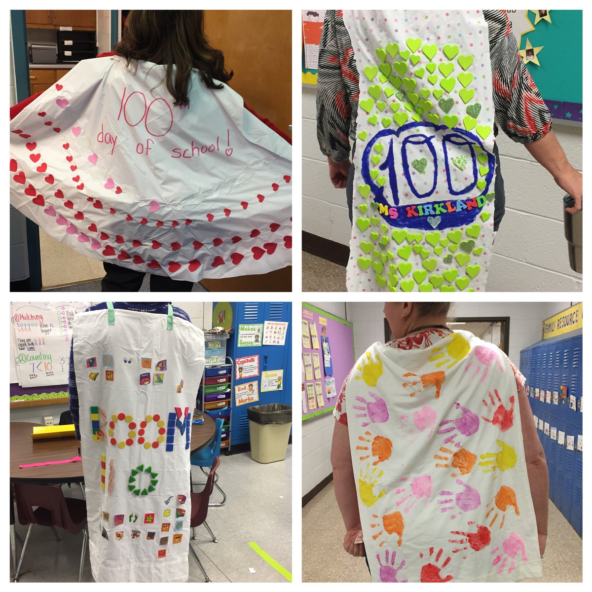 chenowethes's tweet photo. Teachers join the kgarten cape scene. #100thdayofschool #100hearts #20hands5fingers #familyfun #setsof10 https://t.co/1XUDZZeHW1