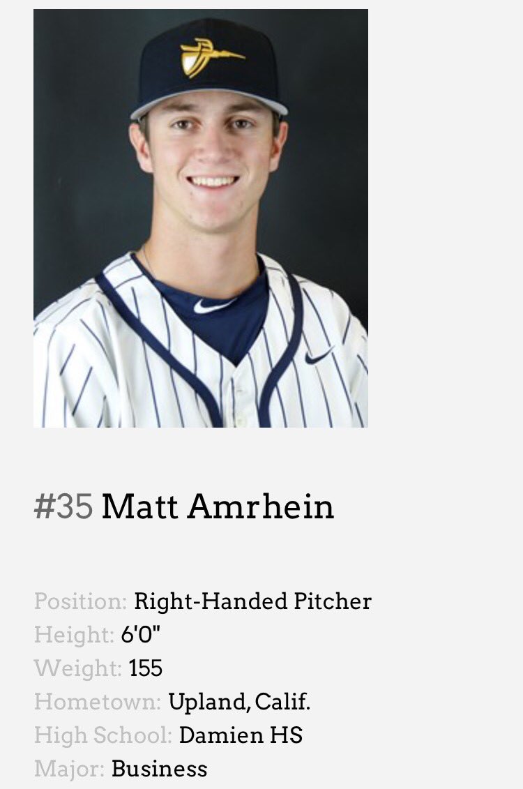 DamienBaseball's tweet photo. Expecting big things from Matt Amrhein at @CBUbaseball for 2016 Damien All-Area & League selection #Brotherhood #PreparedForCollege https://t.co/QHvg6y3Fuz