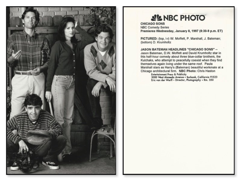 GreatFilmAndTV's tweet photo. @paulammarshall #ThrowbackThursday 1997 NBC promo photo, front and back, for #ChicagoSons https://t.co/HU6GtGsFqj