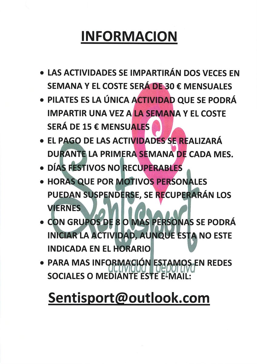 sentisport's tweet photo. Se podrán dar otras actividades si se consigue grupo para su realización!! Interesados no dudéis en preguntar por cualquier vía,tlf o e-mail https://t.co/irrxlUnv9T
