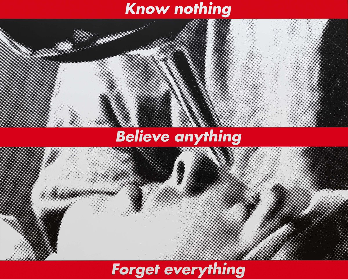 ngadc's tweet photo. Happy birthday to artist #BarbaraKruger, born #onthisday in 1945. [Untitled (Know nothing, Believe anything, Forget everything), 1987/2014] https://t.co/fM3ivM6ktl