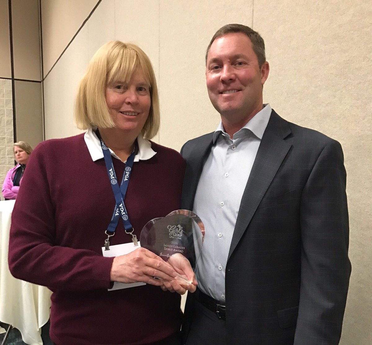 LPGA's tweet photo. Jennifer Alexander receives the 2017 Sandy LaBauve Spirit Award for changing lives through @LPGAGirlsGolf! https://t.co/jkktGUkQcs