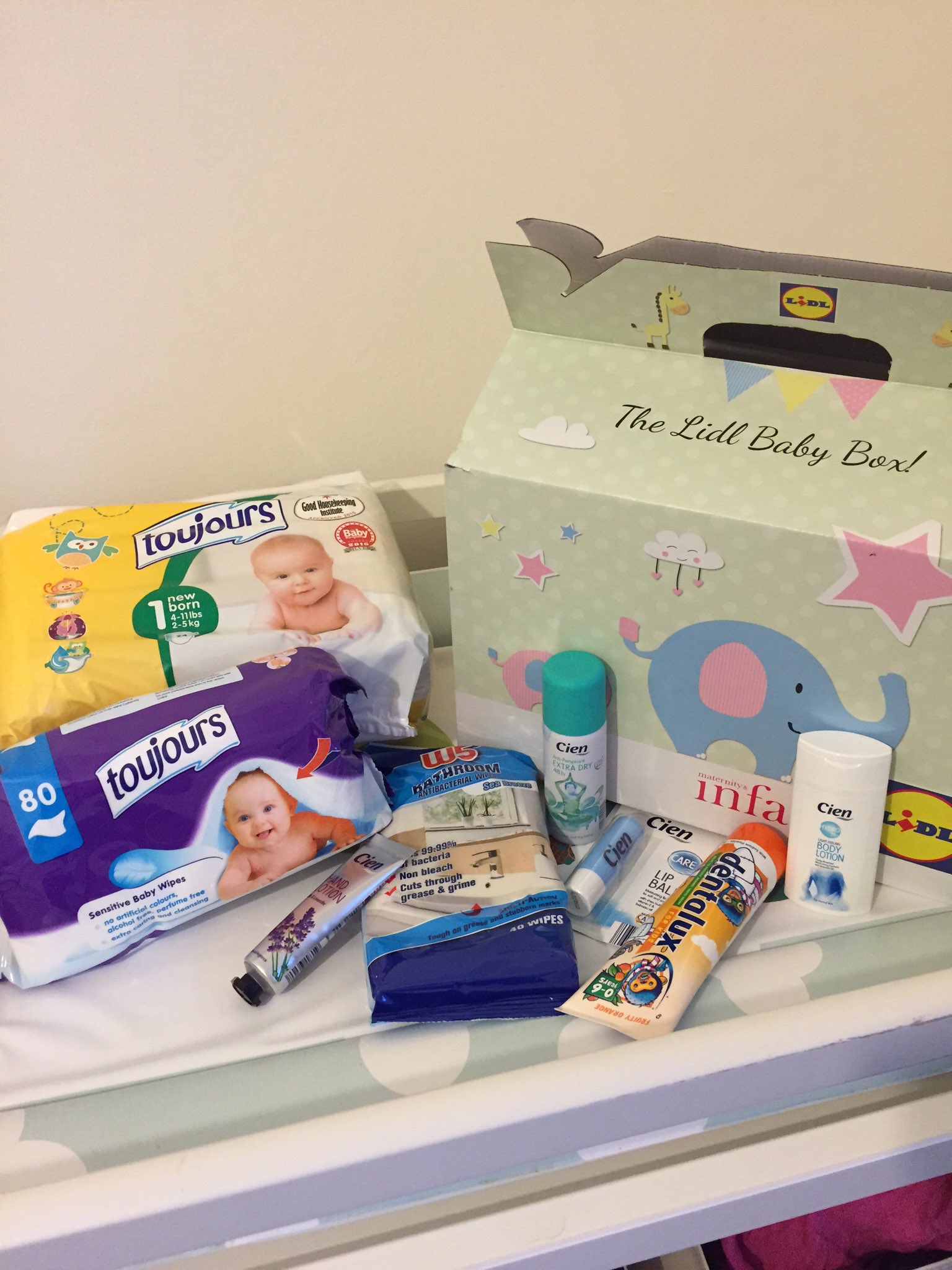 Jenny Davis on Twitter "Loads in lidl baby box, especially love Cien