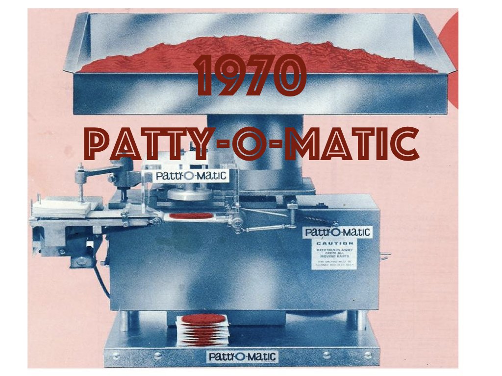 PattyOMatic's tweet photo. #ThrowbackThursday.  Over 45 years of #pattymachine experience with @PattyOMatic. #PerfectPatties #BurgerMaker https://t.co/wj3YWV3F2r
